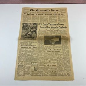 Vintage The Greenville News Newspaper May 6, 1970 Vietnam Cambodia History